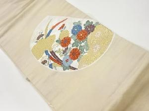 リサイクル　草花に雲模様織出し名古屋帯